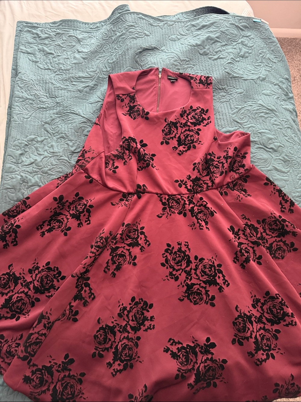 torrid Dusty Rose Fit-&-Flare Dress with Black Rose Print